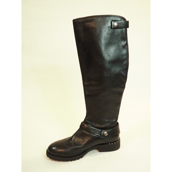 Donald Pliner Vive Black Leather Round Toe Knee High Motorcycle Boots, Size 6 US - Picture 9 of 12
